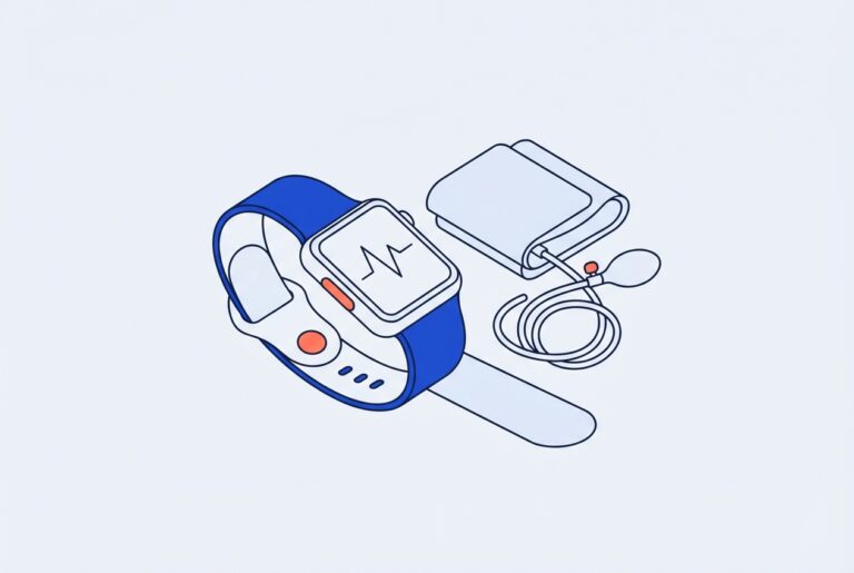 Montre connectée affichant un tracé cardiaque et tensiomètre