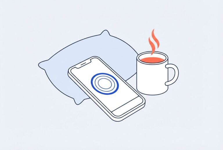 Application santé mentale : smartphone, oreiller et tasse
