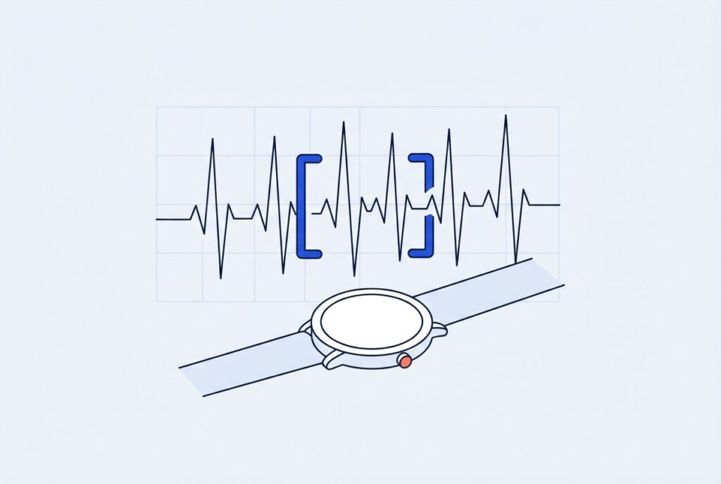 Tracé cardiaque avec intervalles entre battements et montre